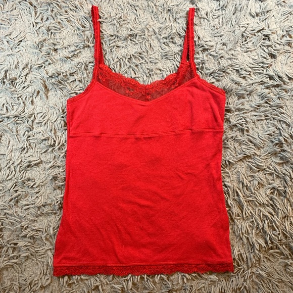 Old Navy Tops - Vintage Y2K Old Navy red floral lace trim ribbed tank top sz M
